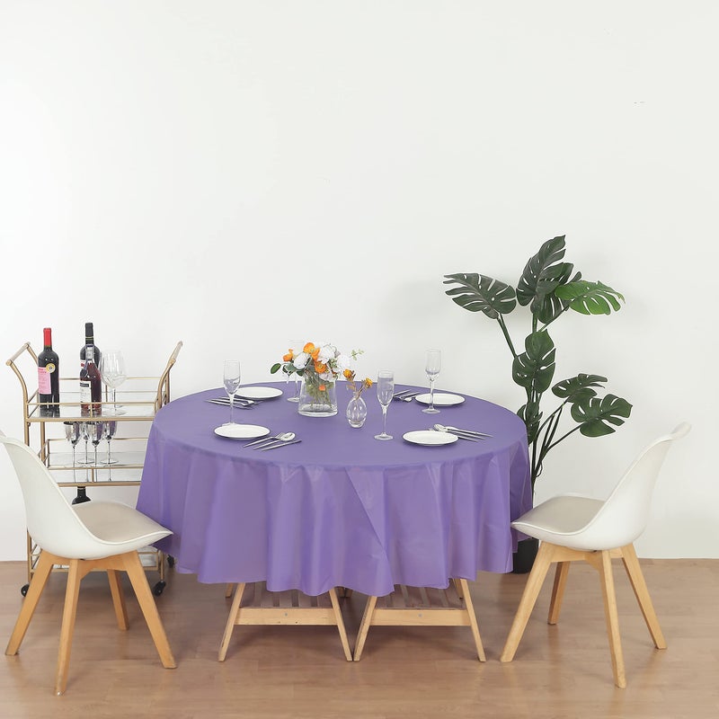 EVER SHINE Evershine (12-Pack Heavy Duty Plastic Table Covers Tablecloth (Reusable) (Round 84", Purple) - Image 3